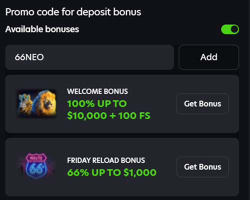 NeoSpin promo code page