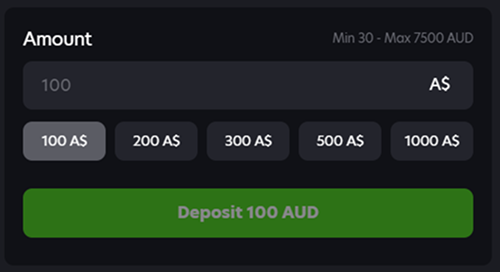 Neospin Casino Deposit Amount Page